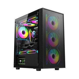 1 dark night v computer case desktop full side transparent gaming water cooling m-atx board backline chassis prism dark night v1-black + 3 colorful fans