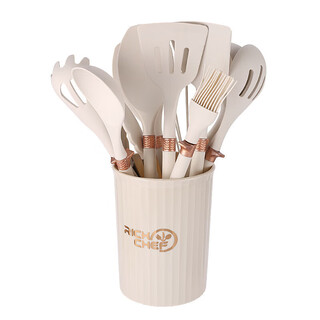 German high-end marble mosquito pattern glue kitchenware 12-piece set with storage bucket silicone non-stick spatula spoon spatula soup spoon off-white 12-piece set
