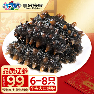 Three dolphins, ready-to-eat sea cucumber, dalian fresh sea cucumber, seafood single pack, wild bottom-sown sea cucumber 6-8 pieces 500g