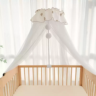 Zhong zhang gui crib mosquito net full cover universal floor bracket anti-mosquito cover baby and children splicing bed blackout clip bed mosquito net ins bear white - flat top clip bed model within 200*80cm