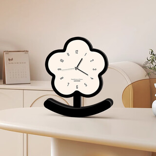 Qiao丂 clock desktop living room decoration ornaments clock high-looking bedroom creative wooden ins style birthday gift black and white flowers