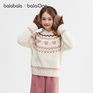 Balabala children's clothing children's sweaters for boys and girls 2025 winter round neck fair isle sweater parent-child knitted sweater 208425103002