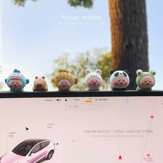 Yusenyi car screen ornaments cute little beaver display car aromatherapy center console rearview mirror decoration diffusing stone complete set of 6 little beaver screen stickers. free traceless stickers - 1 bottle of aromatherapy essential oil 1g