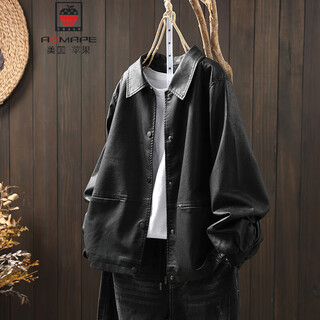 Aemape black leather jacket women's loose and slim spring and autumn new style lapel pu leather motorcycle jacket hong kong style jacket trendy black l -110-125jin jin equals 0.5 kg