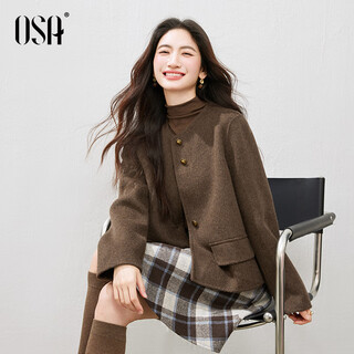 欧莎（OSA）圆领短款毛呢大衣女冬新款小个子宽松含绵羊毛外套