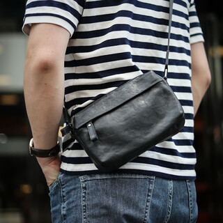 Masino's new crossbody bag men's shoulder bag genuine leather men's bag casual commuting sports trendy small bag first layer cowhide bag black