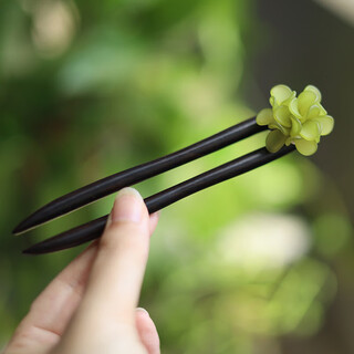 Shijanu 13cm ebony u-shaped hairpin ethnic style women's new u-shaped - green flower wood