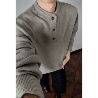 Yilunhe gray henley collar sweater men's autumn and winter premium american retro bottoming shirt cleanfit knitted sweater floral gray xl
