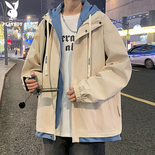 Playboy (playboy) jacket men's fake two-piece jacket men's autumn and winter casual sports handsome high-end fashion brand hooded clothes