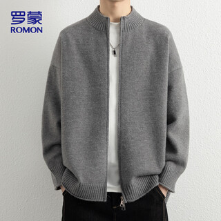 Romon sweater men's autumn and winter casual loose off-shoulder cardigan sweater stand-up collar top jacket men's st10 light gray xl