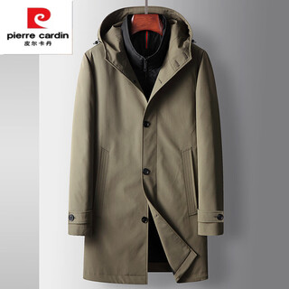 皮尔卡丹（pierre cardin）男式中长款风衣羽绒服二件套轻奢商务保暖外套 卡其色 M 170(主推)
