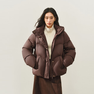 Peacebird puff series 95 down heat storage water-repellent down jacket women's new loose white duck down jacket brown short m 160