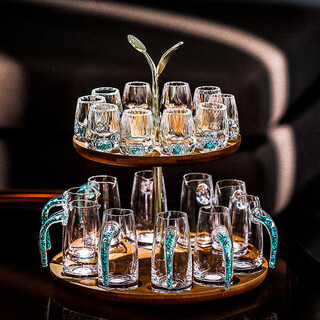 He jiagong light luxury white wine glass wine divider rack set home crystal glass creative small liquor cup turquoise water drop white wine glass x10+ turquoise wine divider x10+