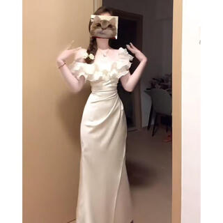 Shandongshaonv french satin fishtail dress women's summer waistline one-piece multi-wear evening dress dress model same style/fabric s