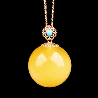 Dl 1998 guaranteed price amber pendant 18k gold inlaid clavicle chain ball bead necklace women's pendant necklace versatile 15mm 18k gold beeswax clavicle pendant, free silver chain,
