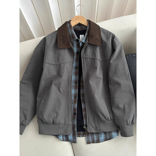 Poum american retro detroit jacket men's spring and autumn cleanfit work jacket trendy brand high-end lapel top njn-wt187 gray xl