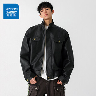 Jeanswest high street кожаная куртка мужская 2026 осень и зима свободная и универсальная американская модная брендовая повседневная мотоциклетная куртка из искусственной кожи для мужчин черная s
