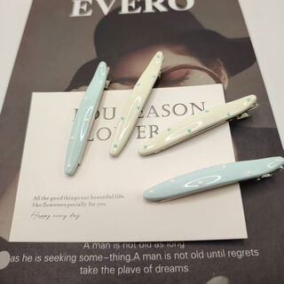 Chansunrun korean style blue and white polka dot cream hairpin dripping oil duckbill side clip fashion bangs clip hairpin headdress blue and white polka dot hairpin blue 2 + white 2 4 pcs