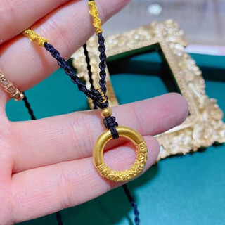 Gold pendant, gold hoop, safety buckle pendant, 999 pure gold transfer beads, couple style braided rope necklace for girlfriend, red rope gold hoop + ancient gold beads