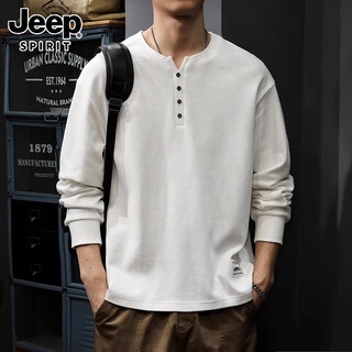 Jeep spirit jeep premium henley collar long sleeve t-shirt men's spring and autumn pure cotton tops sweatshirt men's undershirt men's white xl 130-150jin jin is equal to 0.5 kg