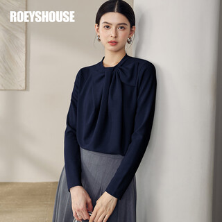 Roeyshouse luo yi commuting intellectual dark blue knitted shirt 2025 autumn new fashion design slim top 12691 dark blue m
