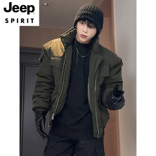 Jeep spirit2025 comfortable and versatile bomber jacket cotton jacket men's winter american stand collar three-proof cavalry jacket new army green xl