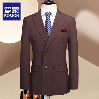 Romon 2025 new suit suit + vest + trousers three-piece spring and autumn elastic anti-wrinkle business casual jacket 2830 rust red single suit m (165)