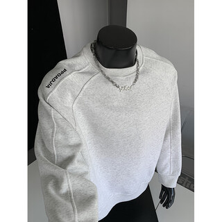 Qgf heavy 420g spliced sweatshirt men's autumn and winter new american round neck plus velvet loose casual top jacket white flower gray regular xl recommended 110-130jin jin equals 0.5 kg