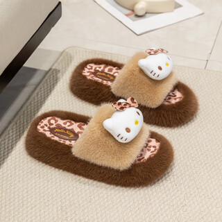 Sanrio (sanrio) children's slippers women's 2025 spring and autumn new middle and large children's student cotton slippers home silent anti-slip parent-child furry slippers hellokitty coffee 36-37 (inner length 235mm)