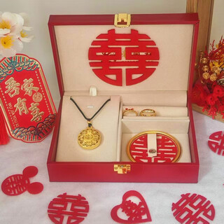 Dl 1998 fat donglai same style three gold jewelry set wedding fake hardware simulation wedding fake gold engagement ornaments sand eight treasure compass three gold four piece set + high-end gift box