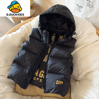 G.duckkids children's down vest winter thickened hooded vest for boys and girls new style medium and large children's warm outer vest black 150 cm