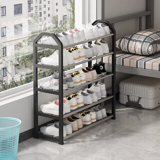 Small craftsman material shoe rack simple home entrance dormitory indoor multi-layer storage rental house shoe rack black 5 layers 75cm