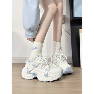 Pull back white and blue butterfly daddy shoes for women new versatile lightweight student shoes women's sports shoes rice light blue 38