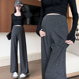 Bo na ling maternity pants autumn and winter velvet outer wear wide leg pants 2025 new pregnancy casual straight leg wide leg pants maternity clothes maternity pants all-inclusive - dark gray l (recommended 110-130 jin jin equals 0.5 kg)