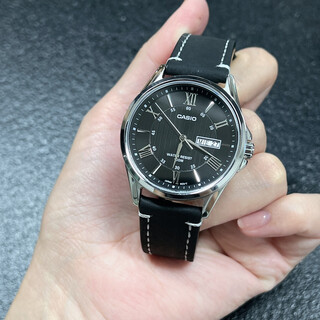 Casio men's watch calendar week dual display 100 meters waterproof men's non-mechanical business casual swimming gift watch black dial black crazy horse leather