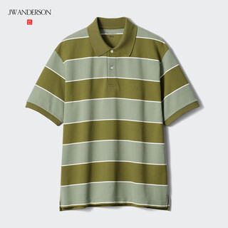 Uniqlo cooperation men's and women's quick-drying polo shirt short-sleeved striped t-shirt casual fashion 477677 54 green l /175/100a