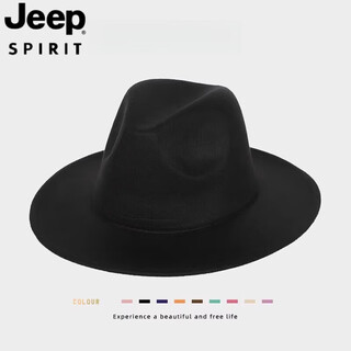 Jeep spirit retro woolen jazz hat for women in spring, autumn and winter, british street wide brim sunshade, panama large brim felt hat for men df-panama-wool-black, one size fits all, generally wearable