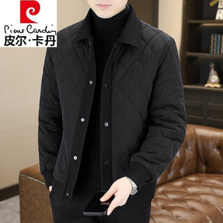 Pierre cardin 2025 plaid cotton jacket men's winter new thin warm lapel cotton jacket fashion casual cotton jacket black xl 120-135jin jin equals 0.5 kg