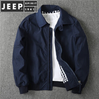 Jeep spirit european and american retro autumn men's windproof and waterproof lapel jacket windbreaker coat short versatile sportswear dark blue (small) l recommended 140-150jin jin equals 0.5 kg