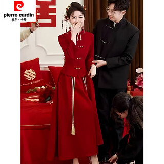 Pierre cardin new chinese toast wear 2025 autumn new style little bride xiuhe wear high-end temperament engagement national style dress burgundy l