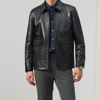 凡客诚品（VANCL）凡客绵羊皮翻领真皮皮衣C款男款外套皮夹克 黑色 2XL