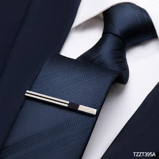 T&Twenties藏青色条纹领带免打结男士正装商务拉链式懒人职业正装高端婚礼潮 藏青条纹[拉链款]+领带夹