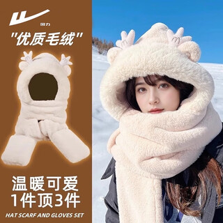 Pull-back hat for women, winter scarf, warm neck scarf, hat and gloves, one-piece gift, cute plush hat, velvet windproof and cold hat