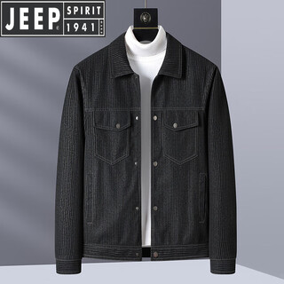 Jeep spirit jeep high-end workwear leather jacket men's spring and autumn trendy brand lapel jacket men's casual tops black 2xl size 58