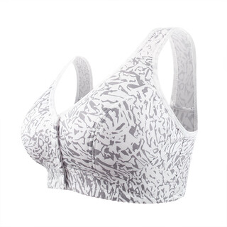Middle-aged and elderly front-button underwear new style soft cotton thin cup women's printed pattern non-wired vest style large size bra for women silver gray 38/85