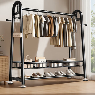 Quanpinwu clothes rack, floor-standing vertical coat rack, clothes rack, bedroom special clothes drying rack, clothes rack, living room balcony, obsidian black single layer 100