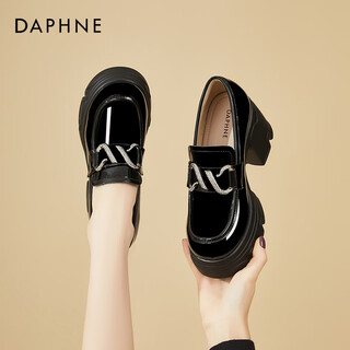 Daphne daphne high-heeled loafers for women spring new thick-heeled single shoes college slip-on jk glossy small leather shoes black heel height 8.5cm 36 (230mm)