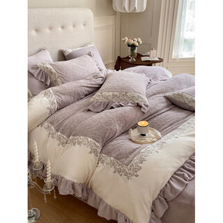 Mercury series class a european light luxury winter warm milk velvet four-piece set plus velvet thickened coral velvet duvet cover sheet cat-like feeling glenfinn-light purple sheet model x 1.8 bed extra large model (suitable for 220x240 quilt core