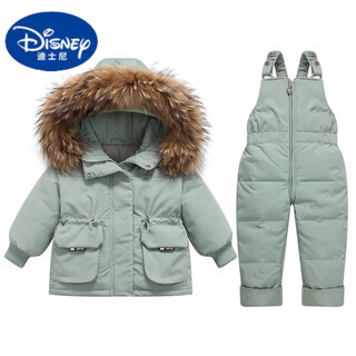 Disney's best-selling down jacket suit boys overalls new style winter thickened two-piece set for girls and infants green 90 cm