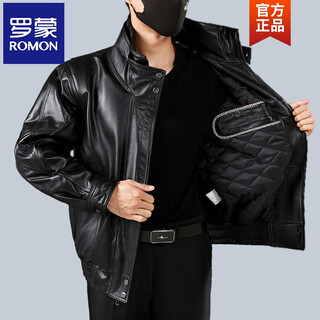 Romon leather jacket men's motorcycle pilot jacket quilted jacket autumn and winter new flight suit middle-aged and elderly black first layer cowhide (cotton) xl recommended 95-125jin jin equals 0.5 kg